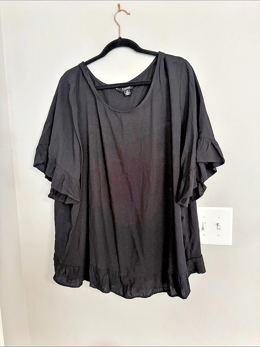 Beme Black Ruffle Sleeve Tunic Size 24 Like New